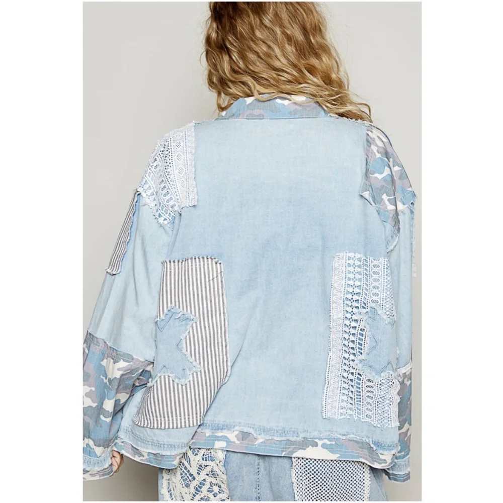 POL Light Blue and White Jean Jacket - Picture 5 of 5